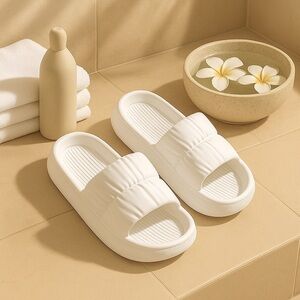 Serenity White Spa Slide Sandals | Plush Comfort for Self-Care Days